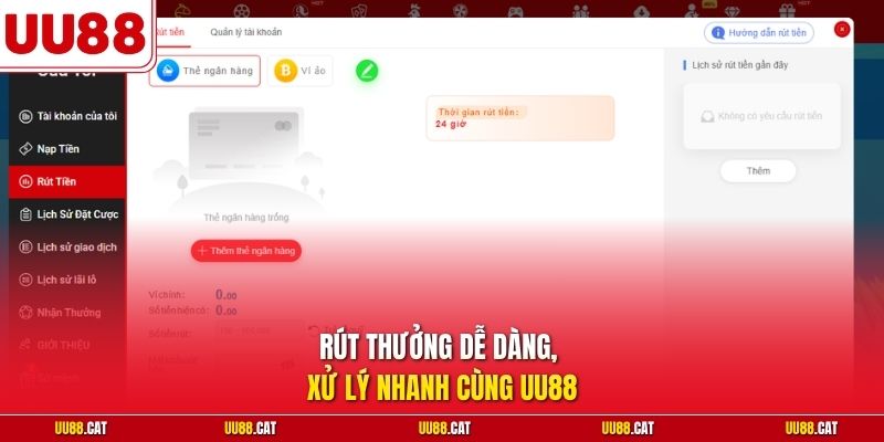 Rút thưởng dễ dàng, xử lý nhanh cùng UU88